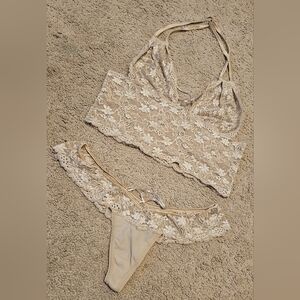 Nude Tan Sheer Floral Lace Bra & Panty Set